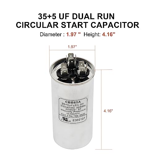2 Pack 35+5 MFD 35/5 uF 370 or 440 Volt CBB65B Dual Run Circular Start Capacitor for AC Motor Run, Condenser Straight Cool, Heat Pump, Air Conditioner, HVAC Capacitor - Image 3