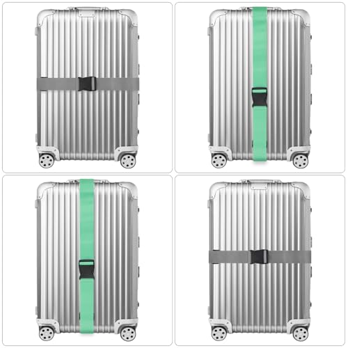 4 Pack Luggage Straps for suitcases-4 pcs Extra Long Suitcase Straps TSA Approved Luggage Belt with Buckle, Adjustable Travel Belt for Luggage for 20'' - 32'' Suitcases (Mint Green and Grey)