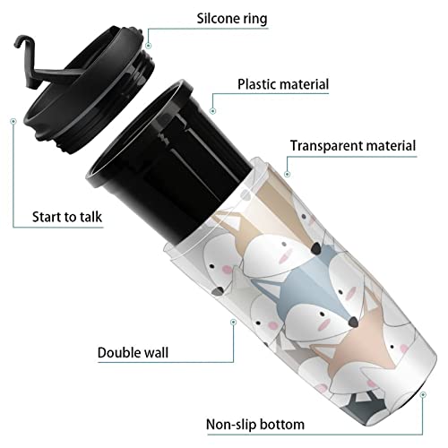 Fox Or Wolf or Siberian Husky Puppy Dog Vaso de viaje Taza de café de plástico con tapa de doble pared aislada con… - Imagen 4