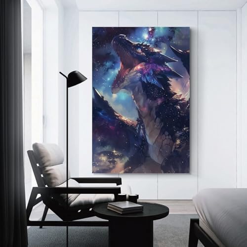 Tableau abstrait dragon galactique pour salon moderne et decoration murale de maison