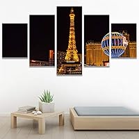 SIGNWIN 5 Panel Canvas Wall Art City Illuminations for Home Decorations Ready to Hang - 60
