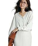 [Saison de Papillon] ブラウス 長袖 秋 冬 春 レディース バックVネック とろみ素材 とろみ ゆったり パールボタン シフォン パール Vネック キレイめ 体形カバー オフィスカジュアル 通勤服