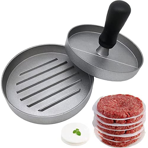 Prensa antiadherente de pastel de carne de hamburguesa - moldeo circular plano con molde de aluminio limpio y fácil de ajustar en la superficie, con 120 hojas de papel
