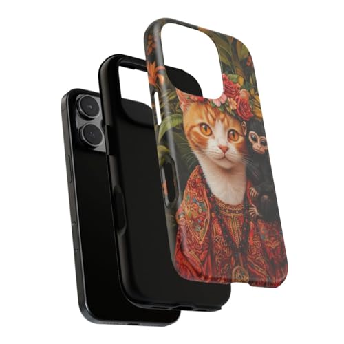 Coque iPhone 16 Pro chat roux et singe avec finition mate rigide