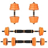 EIGFOH Pesas Ajustables, Mancuerna 10/15/20/30/40KG Poligonales, Barra Conexion, Agarre Antideslizante, Pesas y Mancuernas Ajustables, Kit de Ejercicio para Gimnasio en Casa (E naranja 20kg)