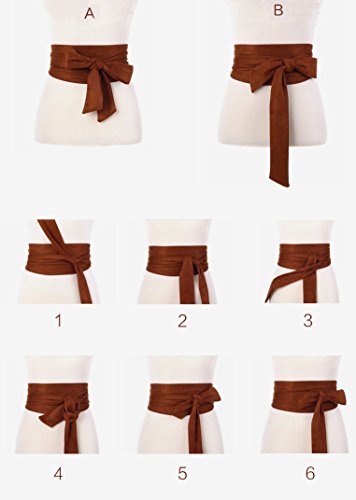 Aecibzo Women's Bowknot Self Tie Wrap Around Obi Waist Band Cinch Boho Waist Belt (Brown) #TOP5