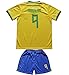 WINKIZIL Vintage Brasil Home #9 Retro Football Soccer Kids Jersey Shorts Socks Set Youth Sizes (Yellow #9, 30)