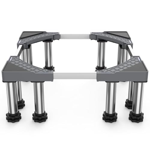 DEWEL Base de réfrigérateur,Rehausseur frigo réglable 12 pieds - Pied pour frigo et rehausseur frigo cuisine, capacité 500 kg (largeur 43-57 cm, hauteur 18-22 cm).