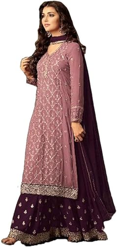 The kurti bazaar Wedding Reception Wear Indian Pakistani Designer Salwar Kameez Sharara Palazzo Suits (US, Numeric, 46, Regular, Regular, Pink)