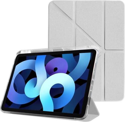 2025/2024 iPad Pro 11 inch Case (M5/M4) iPad Hard Shell Case with Pencil Holder HD Clear Back Ultra-Light Shockproof TPU Leather Cover Auto Sleep/Wake - Grey