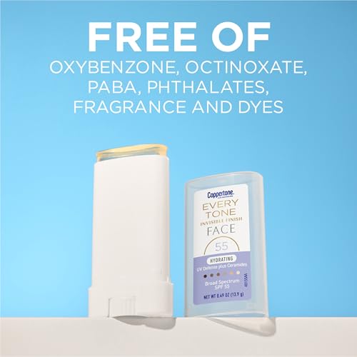 Image of Coppertone Every Tone Invisible Face Sunscreen Stick SPF 55, 0.49 OZ