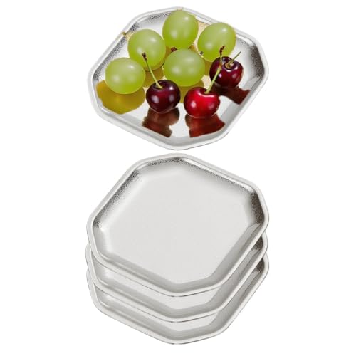SANQIAHOME 5.1x5.1 inch square Appetizer Plates,thick stainless steel Dinner Plates, Pasta Dessert Plates for Sushi, Fruit oven/Dishwasher Safe, Set of 4,silver by SANQIAHOME - Used condition - US$12.04