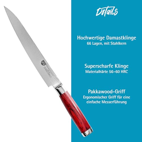 Foto von GRÄWE Damastmesser, Messer aus Damaststahl, Scharf, großes Damaszener Santokumesser, Damast Küchenmesser, 21 cm Klinge, Kochmesser japanischer Art mit Geschenkbox