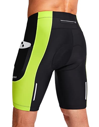 Bike Shorts for Men 3D Padded Bicycle Cycling Underwear Road Biking Biker Mountain Riding Cycle UPF 50+ Shorts Zipper Pockets?Black/Green Large