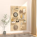 AMSXNOO Wood Pegboard Wall Organizer Panels, Wooden Pegboard Combination Wall Organizer Kit, Display Peg Board Panel Kits for Office Bedroom Livingroom Studyroom (Wooden Color, 31.5X47.2IN/80X120CM)
