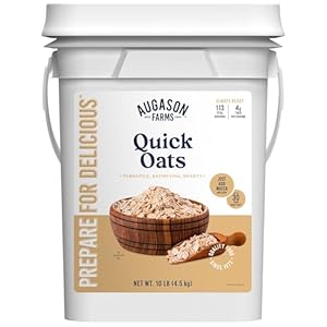 Augason Farms Quick Rolled Oats 4-Gallon Pail, Emergency Food Supply, Everyday Meals, 113 Servings