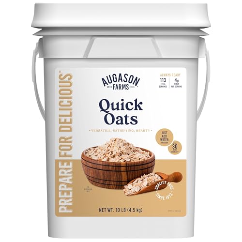 Augason Farms Quick Rolled Oats 4-Gallon Pail, Emergency Food Supply, Everyday Meals, 113 Servings