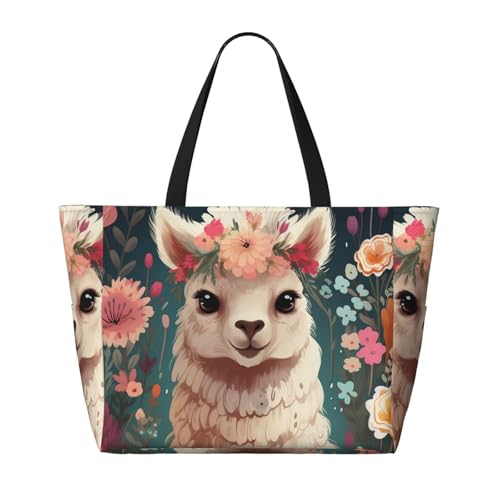 Flower Alpaca Beach Bags For Women Large Waterproof Sandproof Beach Tote Bag Lightweight Carry On Bag For Gym Travel Vocation2