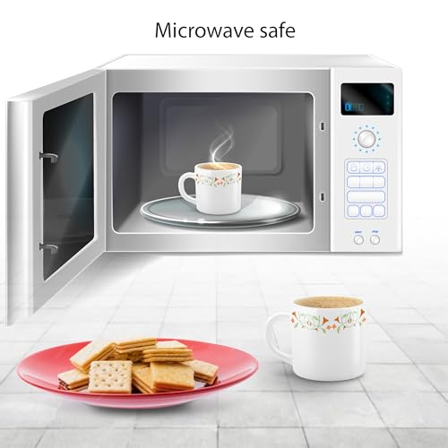 Image of Treo By Milton Opalware Amara 18 Meena Cup Set | Microwave & Dishwasher Safe | Bone-Ash Free | Tempered Toughness | Set of 6, 180 ml Each | White | Mug Set for Tea, Coffee, Daily Use & Gifting