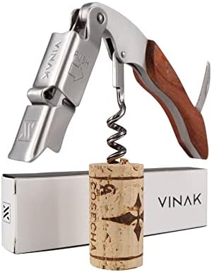 VINAK Sacacorchos camarero profesional XPERT en acero inoxidable y madera con doble apoyo articulado, abrebotellas, navaja cortacápsulas y espiral profesional VINAK Sacacorchos camarero profesional XPERT en acero inoxidable y madera con doble apoyo articulado, abrebotellas, navaja cortacápsulas y espiral profesional