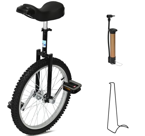 tonchean 20 Inch Unicycle Height Adjustable, Unicycle for Adults with Stand and Anti-Skid Pedal, Classic Black Exercise Bicycle for Outdoor Indoor Sports Fitness Exercise Balance Training Fun