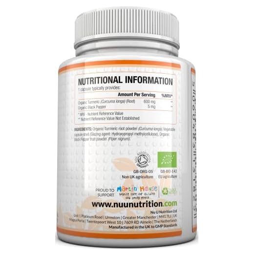Cúrcuma Curcumina Orgánica y Pimienta Negra Orgánica, 365 Cápsulas (Suministro Para 1 Año) | Máxima Potencia 600 mg - Fabricada en el Reino Unido por Nu U Nutrition