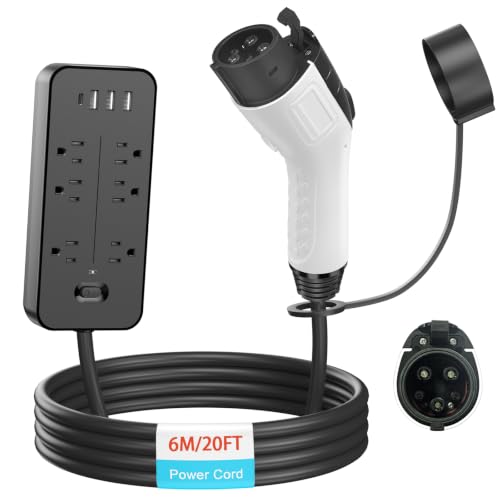 HITRENDS J1772 V2L Adapter 20ft/6m Cable, Vehicle to Load Adapter with 1250W 6-Outlet Power Strip and USB, Compatible with J1772 Port EVs - Hyundai Ioniq 5/6, Kia EV6/Niro EV, Genesis GV60/70/80 etc