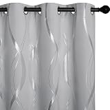 NICETOWN Silver Grey Pattern Curtains for Bedroom, 52 x 84 Inch Noise Reducing Thermal Insulated Wave Line Foil Print Design Room Darkening Window for Patio Sliding Glass Door(2 Panels)