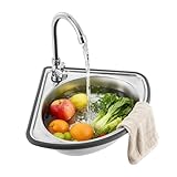 Stainless Steel Corner Basin Sink Wall/Countertop Mounted Triangular Hand Basin Sink with Faucet & Drain Inlet Pipe, Single Bowl Utility Corner Sink, Hand Washing Station for Laundry Room Kitchen