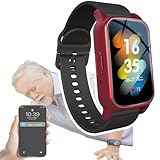 DJFYVAEIO Uhr Zur Sturzerkennung FüR äLtere Menschen, Videoanruffunktion, GPS-Ortung, Gesundheitsüberwachungsfunktionen, 1,47-Zoll-Touchscreen, Ip67 Wasserdicht, Mehrsprachige Unterstützung Red