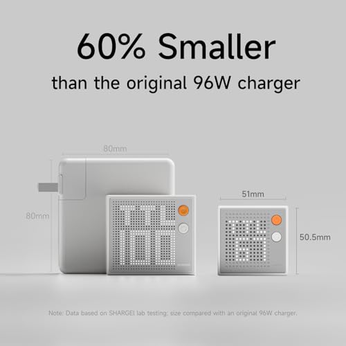 Image of SHARGE 67W USB C Charger, 3-Port USB-C GaN Wall Charger Block with Dot Matrix Display, PD3.0 Laptop Charger Fast Charging for MacBook Air, iPad, iPhone 17, Foldable and Compact for Travel