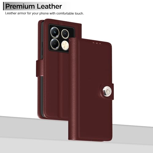 Image of Pikkme Flip Cover for Infinix Note 40 5G Leather Finish | Inside TPU with Card Pockets | Wallet Stand and Shock Proof | Complete Protection Button Flip Case(Brown)