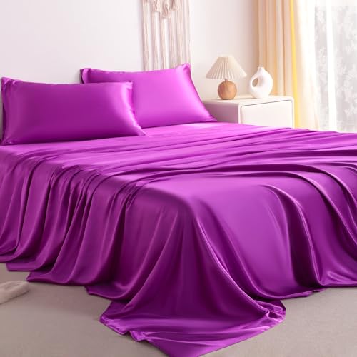 NTBAY Twin XL Satin Sheet Set, 3 Piece, Purple - image 1