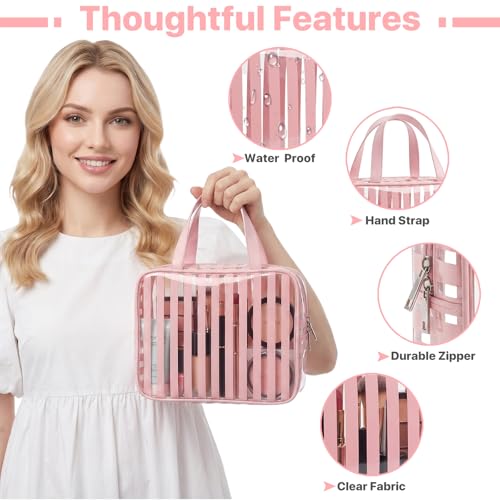 Clear Pink Striped PVC Makeup Bag - image 3