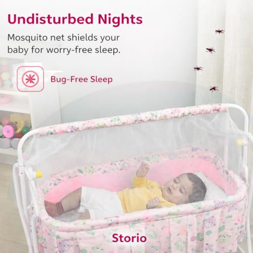 Image of Storio Cozy Euro Cradle for New Born Baby | Baby Jhula, Palna & Swing Cradle for 0 to 3 Years | Thottil /Uyyala for Newborn | Swing Jhula for 0-2 Years Kids - Pink