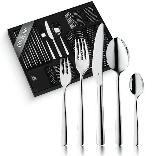 WMF Boston Besteck Set 12 Personen, Essbesteck 60 teilig, Monobloc-Messer, Cromargan Edelstahl poliert, glänzend, spülmaschinenfest