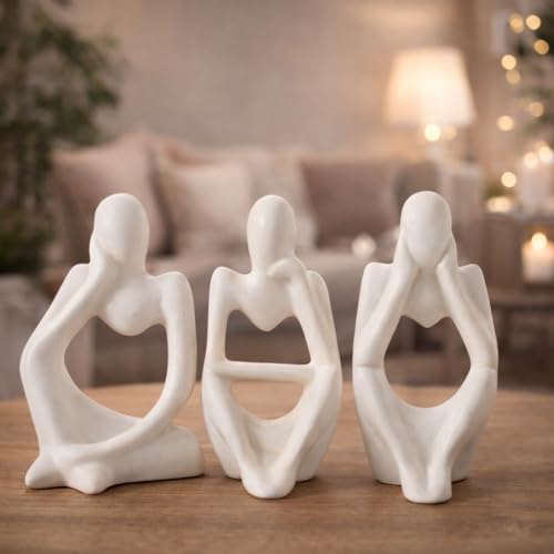 Image of CraftVatika 3 Pcs Decorative Abstract Thinker Men Statue Showpiece Set | Home Decor Items, Ceramic Modern Art showpiece for Living Room Bedroom Bookshelf Desktop Table Office Wedding Housewarming Gift
