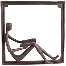 Man Reading on a Window Sill Hanging Wall Art Iron Sculpture