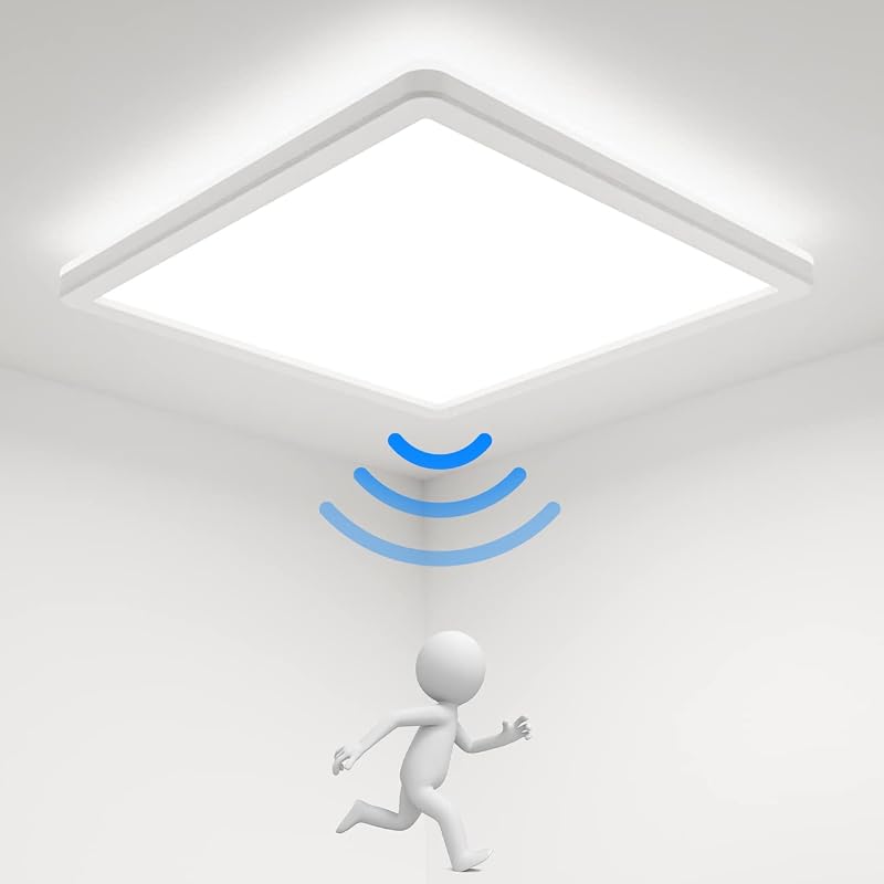 Peasur LED Mennyezeti Lámpa Mozgásérzékelővel 20W 5000K Fehér Négyzet Alakú Modern Beltéri Világítás Lépcsőház Folyosó Garázs