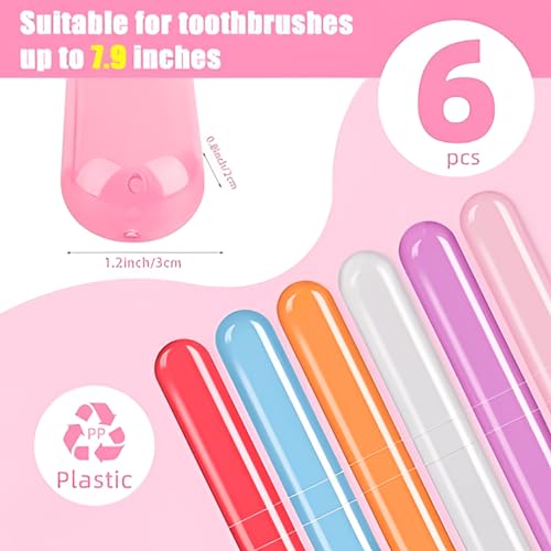 Image of Toothbrush Holder 6 Pcs - Multicolor Plastic Anti-Bacterial Protectors for Oral Care - Portable Brush Holder for Bathroom Wall, Trip and Travel - Lightweight Hygienic Toothbrush Cover Case