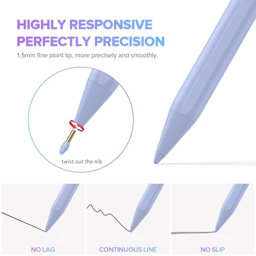 Image of JAMJAKE Stylus Pen for iPad 11th&10th Generation - 2X Fast Charge Active Pencil Compatible with 2018-2025 Apple iPad Pro 11 inch /12.9 inch /M4, iPad Air 3 /4 /5 /M2 /M3, iPad 6-11, iPad mini 5 /6 Gen - Purple