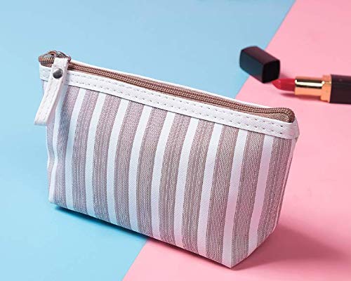 HappyDaily Pack of 4 Fashion Design Muliti-Functional Bag Makeup Bag Cosmetic Pouch Travel Toiletry Carrying Purse (Stripe(Pink/Blue/Brown/Black))4