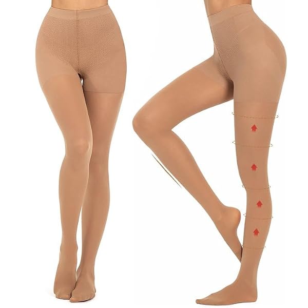 MANZI 2 Pairs Compression Pantyhose for Women Shaping Black Tights 10-15mmHg Support 50D Opaque Stockings, Natural S by MANZI - Used condition - US$22.08