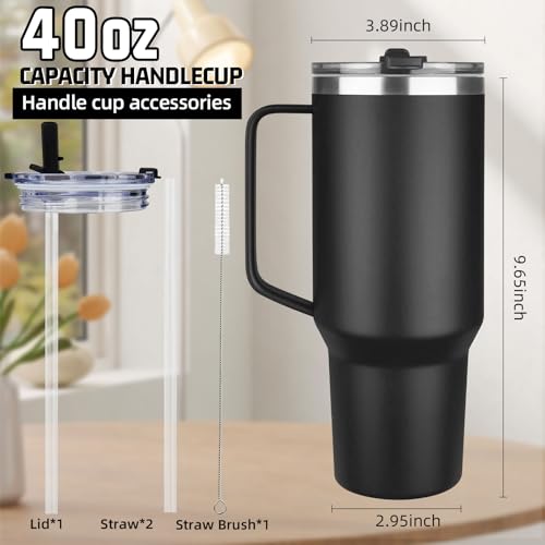 Image of 40 oz Tumbler with Handle and Flip Straw, 100% Leakproof Insulated Tumbler with Lid and Straw, Stainless Steel Travel Coffee Mug, Insulated Coffee Thermal Cup for Cold and Hot (Black)
