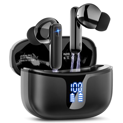 Ecouteurs Bluetooth sans Fil,Écouteurs sans Fil Intra-Auriculaires HiFi Stéréo avec Réduction de Bruit ENC,40H d'Autonomie,IP7 Étanche,Écran LED,Appairage en un Pas, Pour Sport/Téléphone/Travail