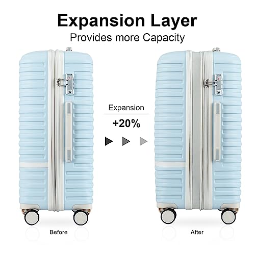Image of Joyway Luggage Set 3 Piece Suitcase Sets with Spinner Wheel,Hardside Expandable Travel Laggage with TSA Lock (13 /20 /24 /28 Lightblue brown