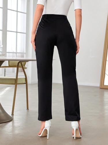 Women's Button Business Dress Pants High Waisted Stretchy Straight Trousers Slacks3