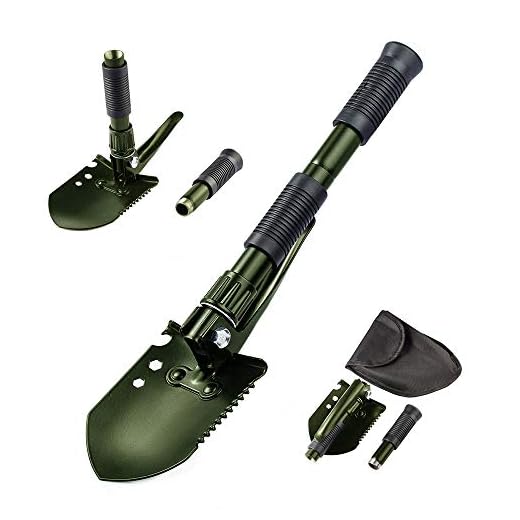 FMS Military Folding Shovel Survival Camping Snow Shovel Entrenching Tool Adjustable Angle with Shovel Bag, Green