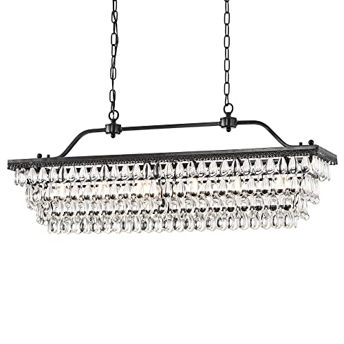 Edvivi Rectangular Linear Crystal Chandelier 40 in. W, 6 Lights