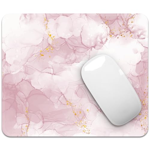 Square Mouse Pad with Stitched Edge, Premium Mousepad Washable Cloth. Computer Mouse Pad with Non-Slip Rubber Base, Mouse Pads for Computers Laptop Mouse 9.25x7.75x0.12 inch-Pink Marble